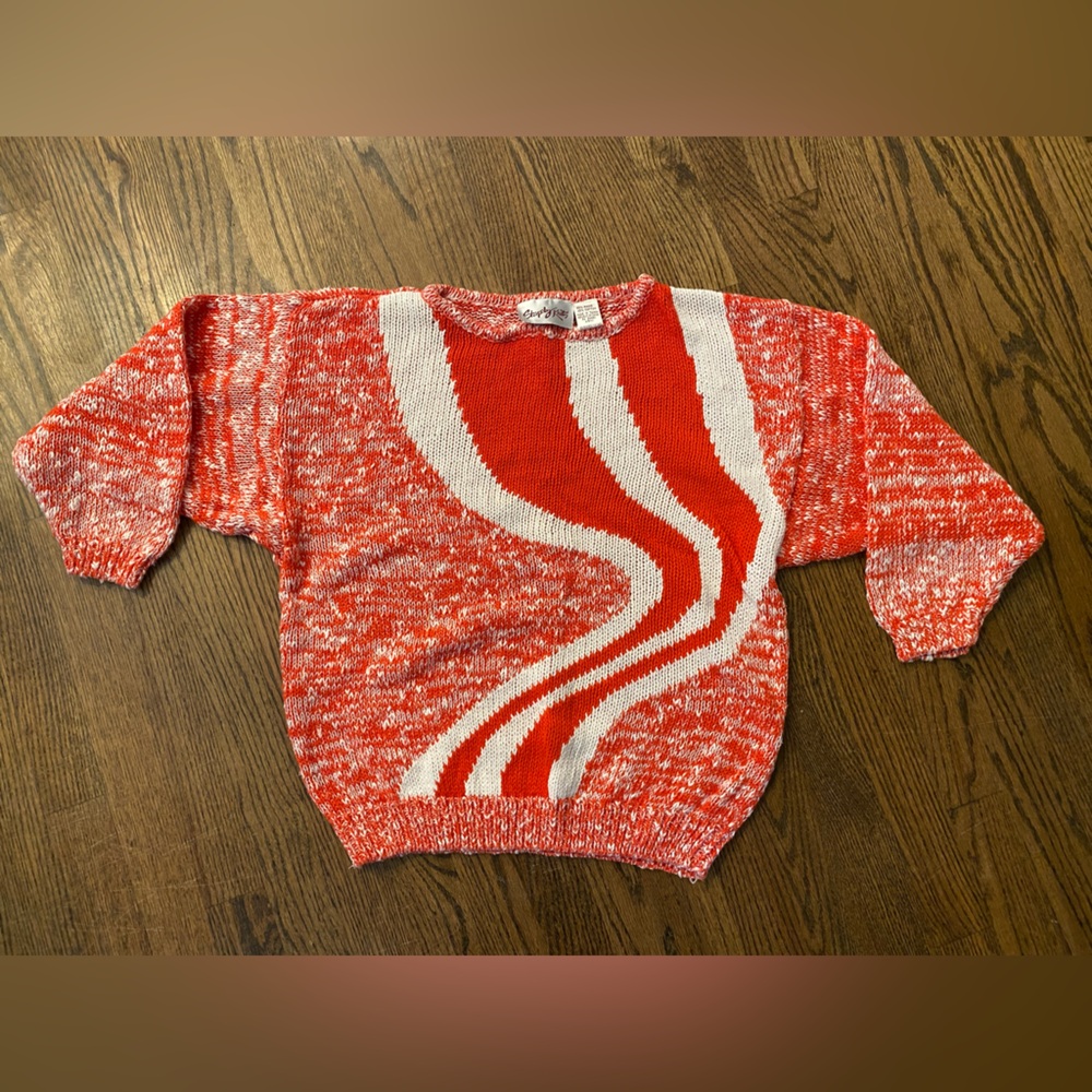 Vintage Orange and White Abstract Design Sweater